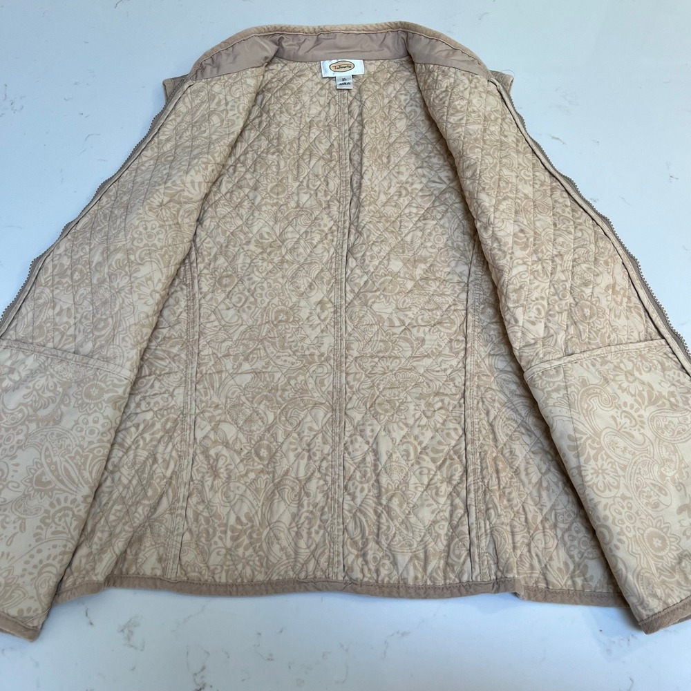 Talbots Womens XL Tan Quilted Zip Front Vest Corduroy Trim Mock Neck Beige - Picture 9 of 11